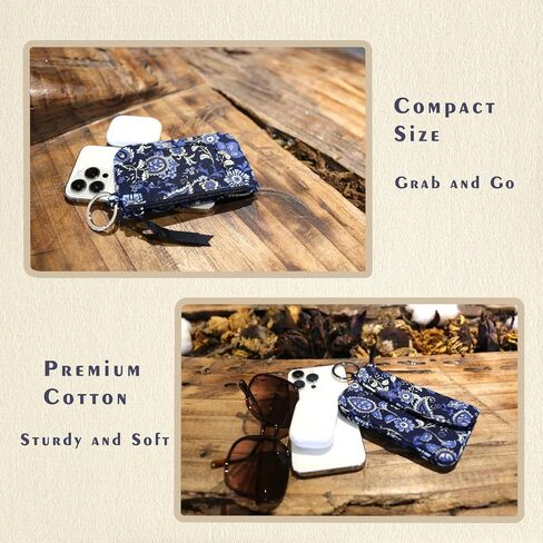 WONDERFUL FLOWER Card Holder, RFID Blocking, ID Holder with Lanyard for Women, Dual Pockets, Badge Holder, Lanyard Wallet, Fabric Keychain ID Pouch, Blue Paisley in Saudi Arabia