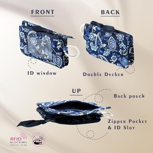WONDERFUL FLOWER Card Holder, RFID Blocking, ID Holder with Lanyard for Women, Dual Pockets, Badge Holder, Lanyard Wallet, Fabric Keychain ID Pouch, Blue Paisley in Saudi Arabia