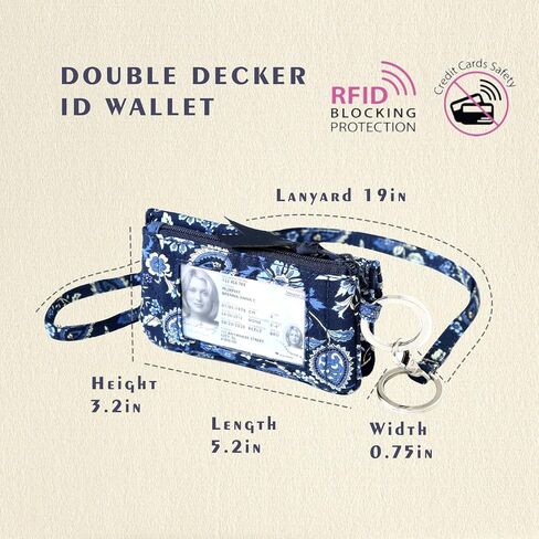 WONDERFUL FLOWER Card Holder, RFID Blocking, ID Holder with Lanyard for Women, Dual Pockets, Badge Holder, Lanyard Wallet, Fabric Keychain ID Pouch, Blue Paisley in Saudi Arabia