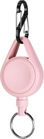Soleebee Retractable Keychain Key Ring, Retractable Badge Reel Key Holder with Detachable Carabiner & 24'' Retractable Steel Wire Cord (Pink) in Saudi Arabia