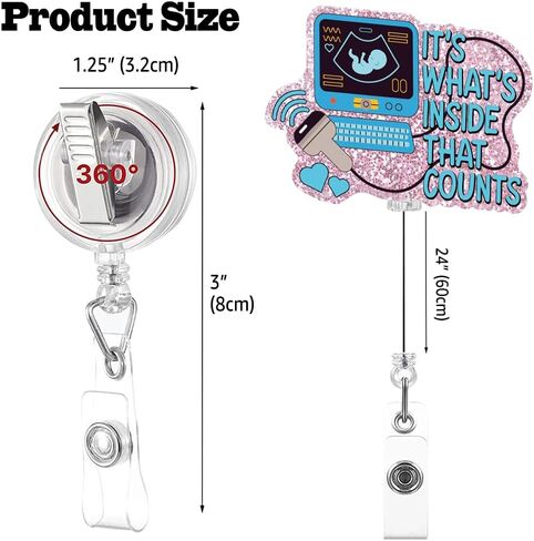 It's What's Inside That Counts Retractable Glitter Badge Reel with Alligator Clip, Funny Ultrasound Badge Holder Gift for L&D RN OB Midwife Maternity Doctor Nurse Obstetrics, Sonographer Gift in Kuwait