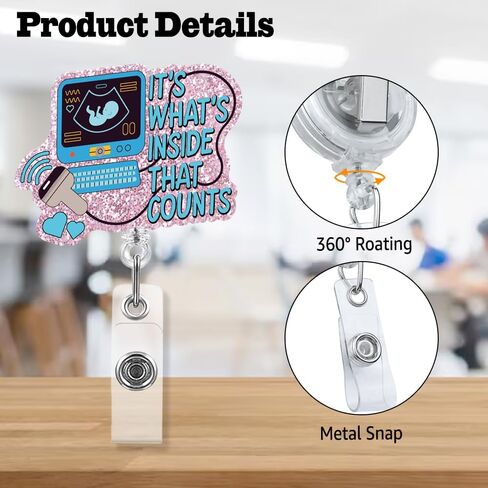 It's What's Inside That Counts Retractable Glitter Badge Reel with Alligator Clip, Funny Ultrasound Badge Holder Gift for L&D RN OB Midwife Maternity Doctor Nurse Obstetrics, Sonographer Gift in Kuwait