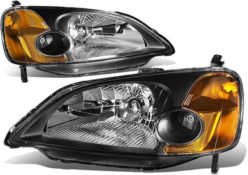 DNA Motoring HL-OH-HC01-BK-AM Black Amber Headlights Replacement Compatible with 01-03 Honda Civic in Saudi Arabia