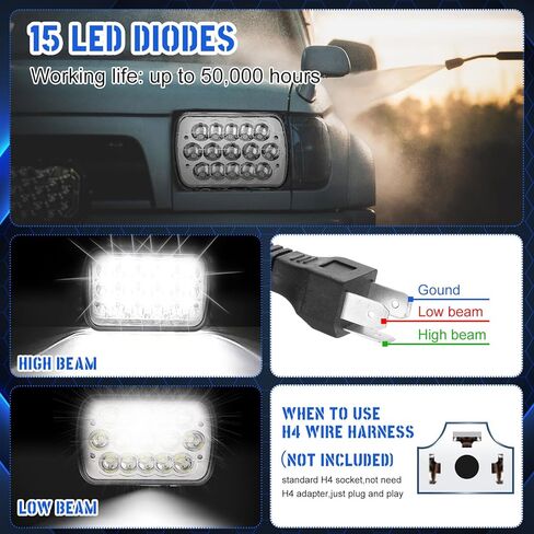 4 قطعة مستطيل LED المصابيح الأمامية H6054 5x7 7x6 Led المصابيح الأمامية كشافات مختومة شعاع Led كشافات للشاحنات فان اكسبرس سيارة in Kuwait