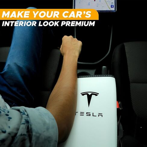 غطاء مسند الذراع EcoNour متوافق مع Tesla Model 3 Model Y (2017-2023) - غطاء وحدة التحكم المركزية مقاوم للماء والخدش مع حزام مطاطي لسهولة التركيب، ملحقات السيارة (أبيض) in Saudi Arabia