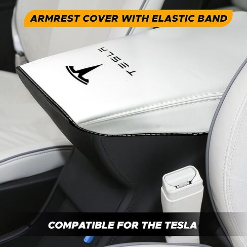 غطاء مسند الذراع EcoNour متوافق مع Tesla Model 3 Model Y (2017-2023) - غطاء وحدة التحكم المركزية مقاوم للماء والخدش مع حزام مطاطي لسهولة التركيب، ملحقات السيارة (أبيض) in Saudi Arabia