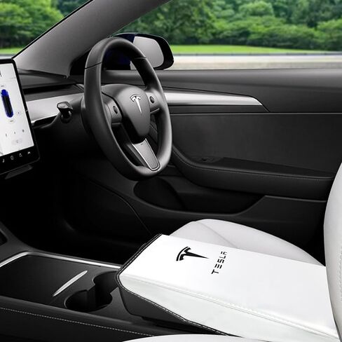 غطاء مسند الذراع EcoNour متوافق مع Tesla Model 3 Model Y (2017-2023) - غطاء وحدة التحكم المركزية مقاوم للماء والخدش مع حزام مطاطي لسهولة التركيب، ملحقات السيارة (أبيض) in Saudi Arabia