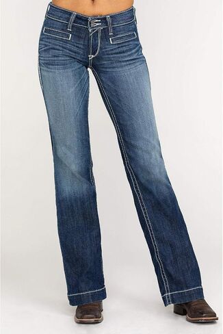 Ariat Female Trouser Mid Rise Stretch Entwined Wide Leg Jean Marine 27 in Saudi Arabia