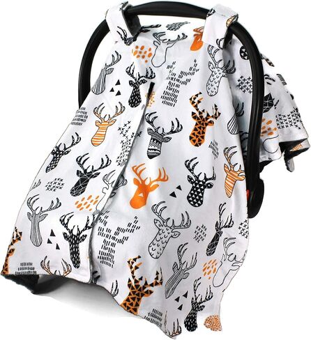 Top Tots Deluxe Baby Car Seat Canopy Cover, Deer Heads, Minky Dot, Orange in Saudi Arabia