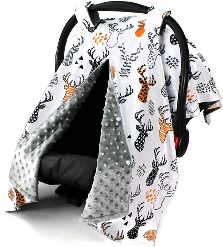 Top Tots Deluxe Baby Car Seat Canopy Cover, Deer Heads, Minky Dot, Orange in Saudi Arabia