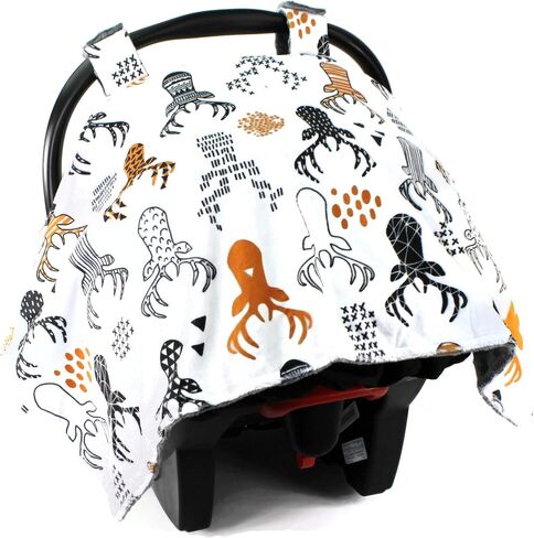 Top Tots Deluxe Baby Car Seat Canopy Cover, Deer Heads, Minky Dot, Orange in Saudi Arabia