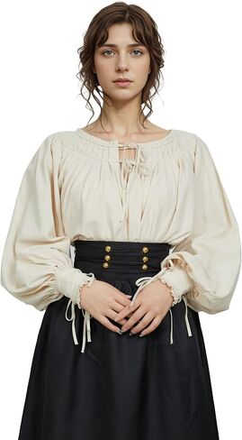 قميص نسائي من العصور الوسطى وعصر النهضة من miccostumes بأكمام طويلة بنمط قديم لزي القرصان التنكرية للهالوين in Saudi Arabia