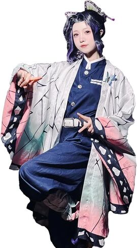 Nezuko Shinobu Demon Cosplay Costume Clothes Dress for Kids Adults Kimono with Bamboo Muzzle in Saudi Arabia