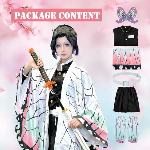 Nezuko Shinobu Demon Cosplay Costume Clothes Dress for Kids Adults Kimono with Bamboo Muzzle in Saudi Arabia