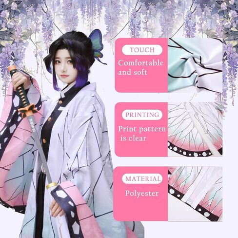 Nezuko Shinobu Demon Cosplay Costume Clothes Dress for Kids Adults Kimono with Bamboo Muzzle in Saudi Arabia