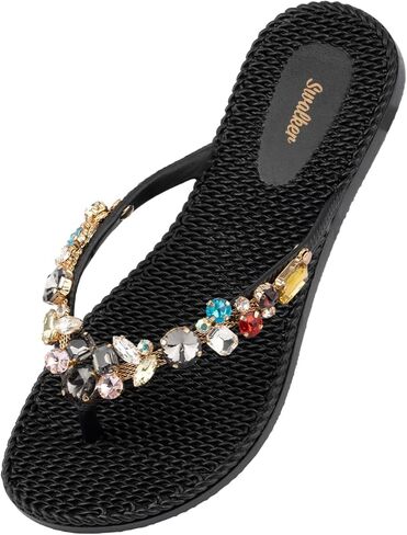 Swalker Woman's Sandal Flip Flop With Rhinestone in Recyclable Rubber Sole, Crystal Thong in Kuwait