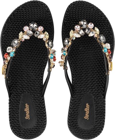Swalker Woman's Sandal Flip Flop With Rhinestone in Recyclable Rubber Sole, Crystal Thong in Kuwait
