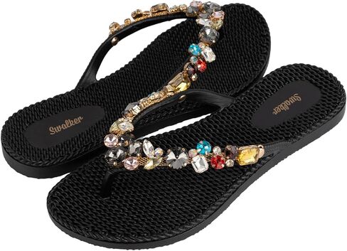 Swalker Woman's Sandal Flip Flop With Rhinestone in Recyclable Rubber Sole, Crystal Thong in Kuwait