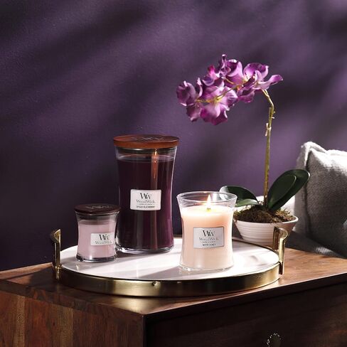 WoodWick Medium Hourglass Candle, Amethyst Sky - Premium Soy Blend Wax, Pluswick Innovation Wood Wick, Made in USA in Saudi Arabia