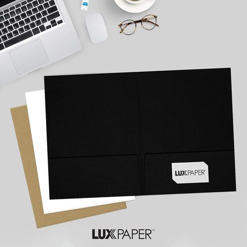 LUXPaper 9" x 12" Presentation Folders | Two Pocket | Front Cover Card Slits (Center) | Deep Black Linen | 100lb. Cover | 50 Qty in Saudi Arabia