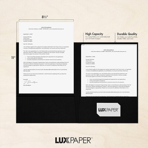 LUXPaper 9" x 12" Presentation Folders | Two Pocket | Front Cover Card Slits (Center) | Deep Black Linen | 100lb. Cover | 50 Qty in Saudi Arabia