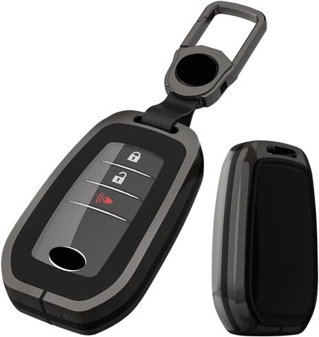 Alloy Metal Key Fob Cover,Compatible with Toyota Land Cruiser Highlander Fortuner Crown Prado RAV4 GT86 Remote Keyless Entre Key Fob,Armor TPU Key Fob Skin Case Protector with Keychain Black in Saudi Arabia