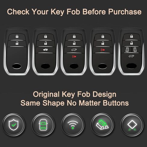 Alloy Metal Key Fob Cover,Compatible with Toyota Land Cruiser Highlander Fortuner Crown Prado RAV4 GT86 Remote Keyless Entre Key Fob,Armor TPU Key Fob Skin Case Protector with Keychain Black in Saudi Arabia
