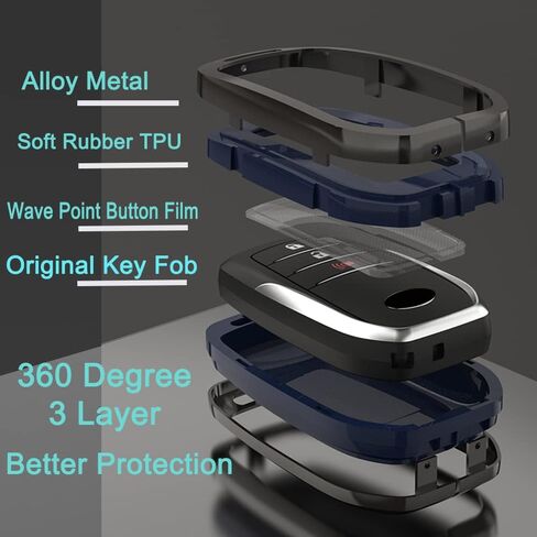 Alloy Metal Key Fob Cover,Compatible with Toyota Land Cruiser Highlander Fortuner Crown Prado RAV4 GT86 Remote Keyless Entre Key Fob,Armor TPU Key Fob Skin Case Protector with Keychain Black in Saudi Arabia