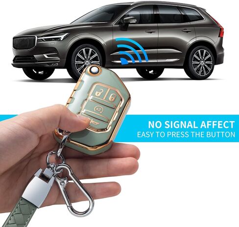 Compatible with Jeep Key Fob Cover with Leather Lanyard, Car Key Case Shell Protection for Jeep 2020 2021 Gladiator JT Sahara JLU 2018-2023 Jeep Smart Remote Control,Green in Saudi Arabia