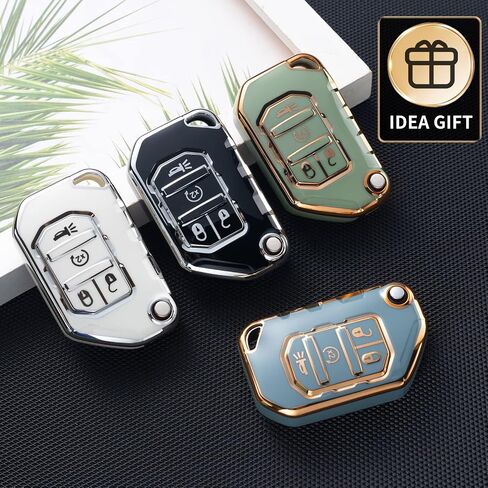 Compatible with Jeep Key Fob Cover with Leather Lanyard, Car Key Case Shell Protection for Jeep 2020 2021 Gladiator JT Sahara JLU 2018-2023 Jeep Smart Remote Control,Green in Saudi Arabia