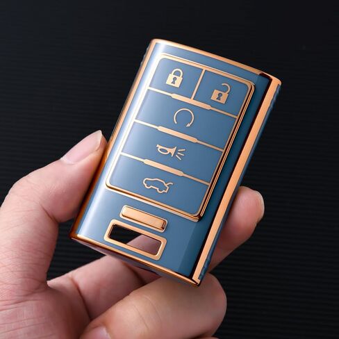 ELOHEI for Cadillac Key Fob Cover, Premium Soft Full Protection Key Fob Case Compatible with 2008-2015 Cadillac Escalade ATS CTS DTS SRX STS Key Shell Accessories (Gold Edge Black) in Saudi Arabia