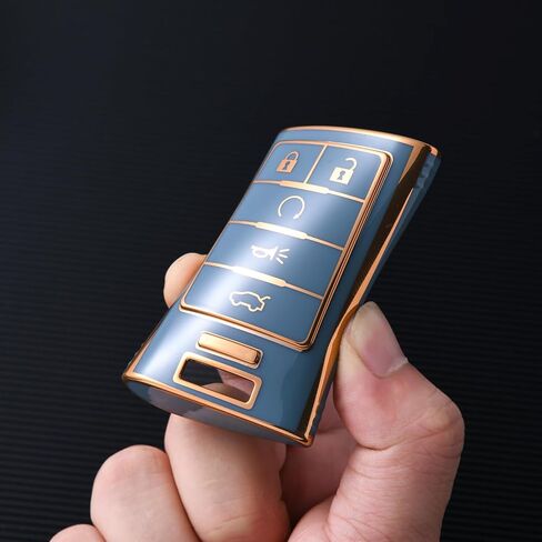 ELOHEI for Cadillac Key Fob Cover, Premium Soft Full Protection Key Fob Case Compatible with 2008-2015 Cadillac Escalade ATS CTS DTS SRX STS Key Shell Accessories (Gold Edge Black) in Saudi Arabia