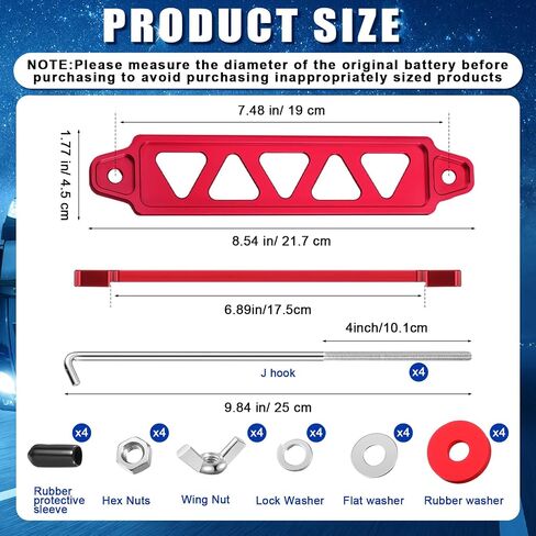 2 Sets Car Battery Hold Down Bracket Battery Tie Down Aluminum Alloy Car Battery Hold Lock Accessories Kit Mount Bracket with 10in J Bolts in Saudi Arabia