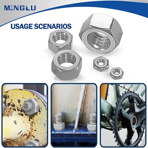 Minglu 370pcs Hex Nuts Assortment Kit, M2 M2.5 M3 M4 M5 M6 M8 M10 M12 Hardware Nuts Sets, 304 Stainless Steel Assorted Nut Set in Kuwait