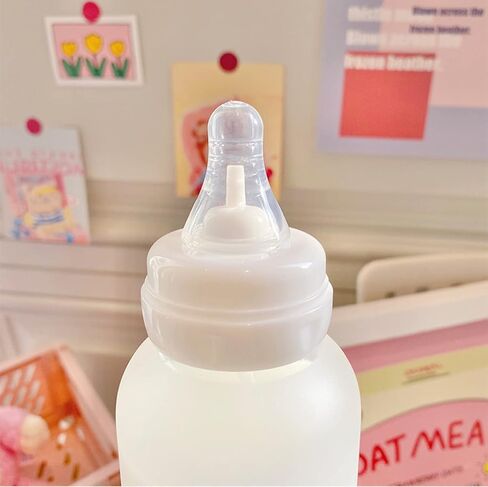 Strawberry Bear Glass Water Bottle with Nipple Sippy 11oz Kawaii Water Bottle for Teen Girls Adults Toddler School Sports Office Cute Frosted Borosilicate Drinking Bottle Portable Water Jug (A) in Saudi Arabia