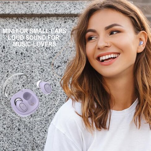 Wireless Earbuds for Small Ears Women Men, Purple Bluetooth Earbuds for Small Ear Canals, Mini Ear Buds Wireless Bluetooth Earphone for iPhone, Android Earbuds Wireless Bluetooth Mic in Kuwait