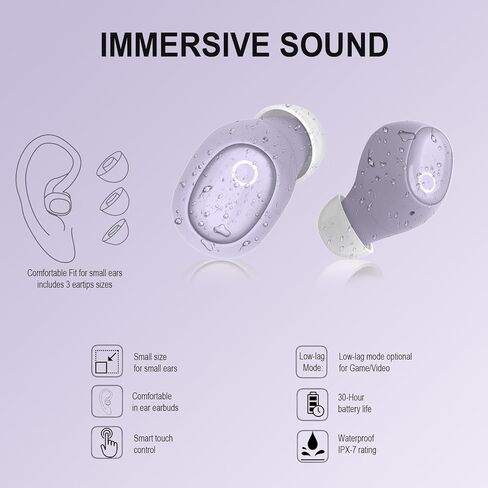 Wireless Earbuds for Small Ears Women Men, Purple Bluetooth Earbuds for Small Ear Canals, Mini Ear Buds Wireless Bluetooth Earphone for iPhone, Android Earbuds Wireless Bluetooth Mic in Kuwait