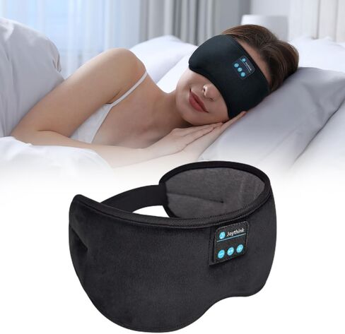 Bluetooth Sleep Headphones Eye Mask Wireless Bluetooth Sleep Mask for Side Sleepers Velcro Adjustable Bluetooth 5.2 Speaker Microphones Airplane Travel Light Blocking Music Eye Cover, Black in Saudi Arabia