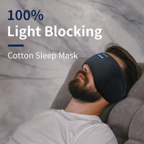 Bluetooth Sleep Headphones Eye Mask Wireless Bluetooth Sleep Mask for Side Sleepers Velcro Adjustable Bluetooth 5.2 Speaker Microphones Airplane Travel Light Blocking Music Eye Cover, Black in Saudi Arabia