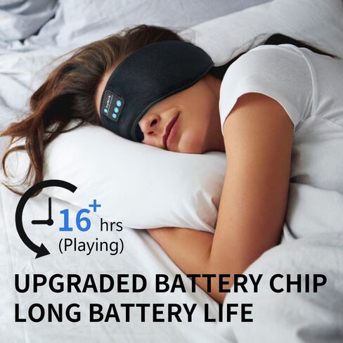Bluetooth Sleep Headphones Eye Mask Wireless Bluetooth Sleep Mask for Side Sleepers Velcro Adjustable Bluetooth 5.2 Speaker Microphones Airplane Travel Light Blocking Music Eye Cover, Black in Saudi Arabia