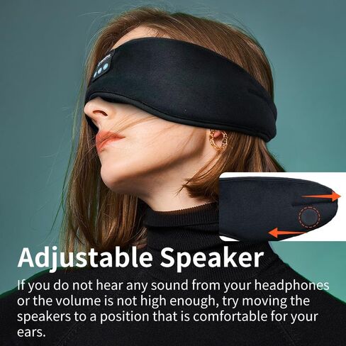 Bluetooth Sleep Headphones Eye Mask Wireless Bluetooth Sleep Mask for Side Sleepers Velcro Adjustable Bluetooth 5.2 Speaker Microphones Airplane Travel Light Blocking Music Eye Cover, Black in Saudi Arabia