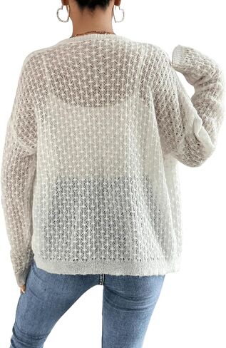 Floerns Women's Drop Shoulder Open Knit Long Sleeve Loose Fit Cardigan Sweater in Saudi Arabia