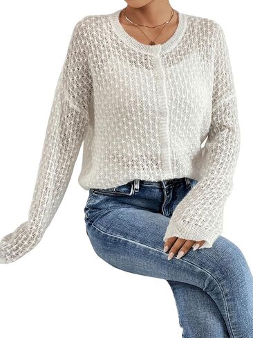 Floerns Women's Drop Shoulder Open Knit Long Sleeve Loose Fit Cardigan Sweater in Saudi Arabia