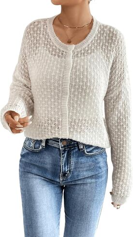 Floerns Women's Drop Shoulder Open Knit Long Sleeve Loose Fit Cardigan Sweater in Saudi Arabia