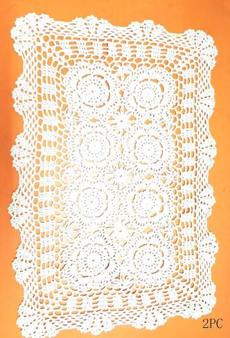 16 Inch by 19 Inch Rectangular Cotton Handmade Crochet Lace Table Runner Doilies for Coffee Table Dresser Scarf Décor，2PC/Set (16x19 Inch, White) in Kuwait