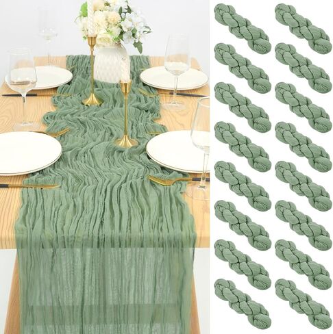 16 Pack Cheesecloth Table Runner 35x70 Inch Sage Green Table Runner Rustic Boho Gauze Cheese Cloth Table Runner Romantic Sheer Table Runner for Wedding Reception Party Bridal Shower Table Decor in Saudi Arabia