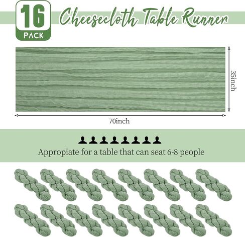 16 Pack Cheesecloth Table Runner 35x70 Inch Sage Green Table Runner Rustic Boho Gauze Cheese Cloth Table Runner Romantic Sheer Table Runner for Wedding Reception Party Bridal Shower Table Decor in Saudi Arabia