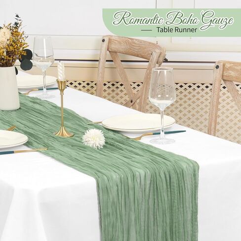 16 Pack Cheesecloth Table Runner 35x70 Inch Sage Green Table Runner Rustic Boho Gauze Cheese Cloth Table Runner Romantic Sheer Table Runner for Wedding Reception Party Bridal Shower Table Decor in Saudi Arabia