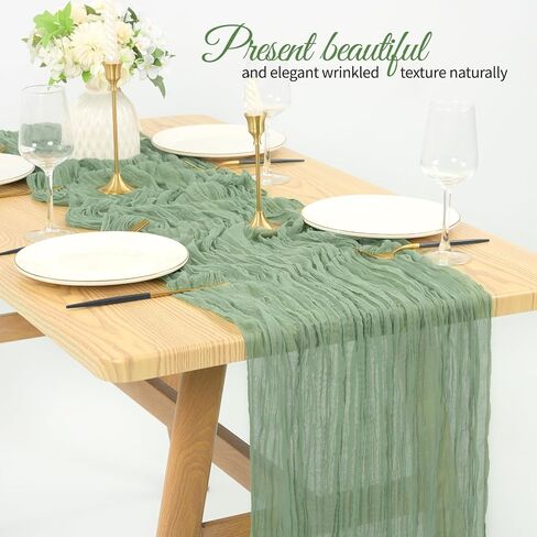 16 Pack Cheesecloth Table Runner 35x70 Inch Sage Green Table Runner Rustic Boho Gauze Cheese Cloth Table Runner Romantic Sheer Table Runner for Wedding Reception Party Bridal Shower Table Decor in Saudi Arabia