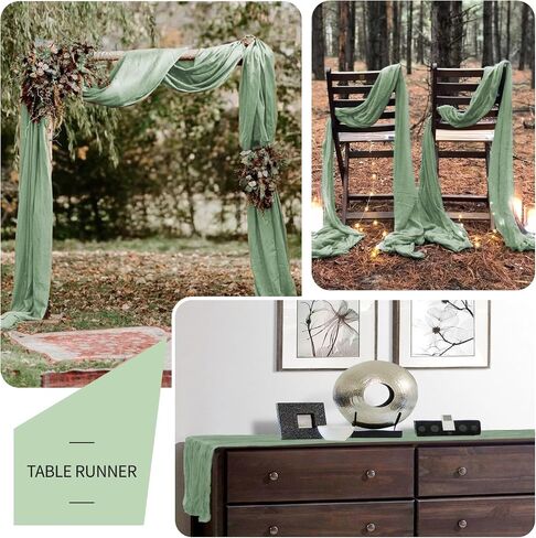 16 Pack Cheesecloth Table Runner 35x70 Inch Sage Green Table Runner Rustic Boho Gauze Cheese Cloth Table Runner Romantic Sheer Table Runner for Wedding Reception Party Bridal Shower Table Decor in Saudi Arabia